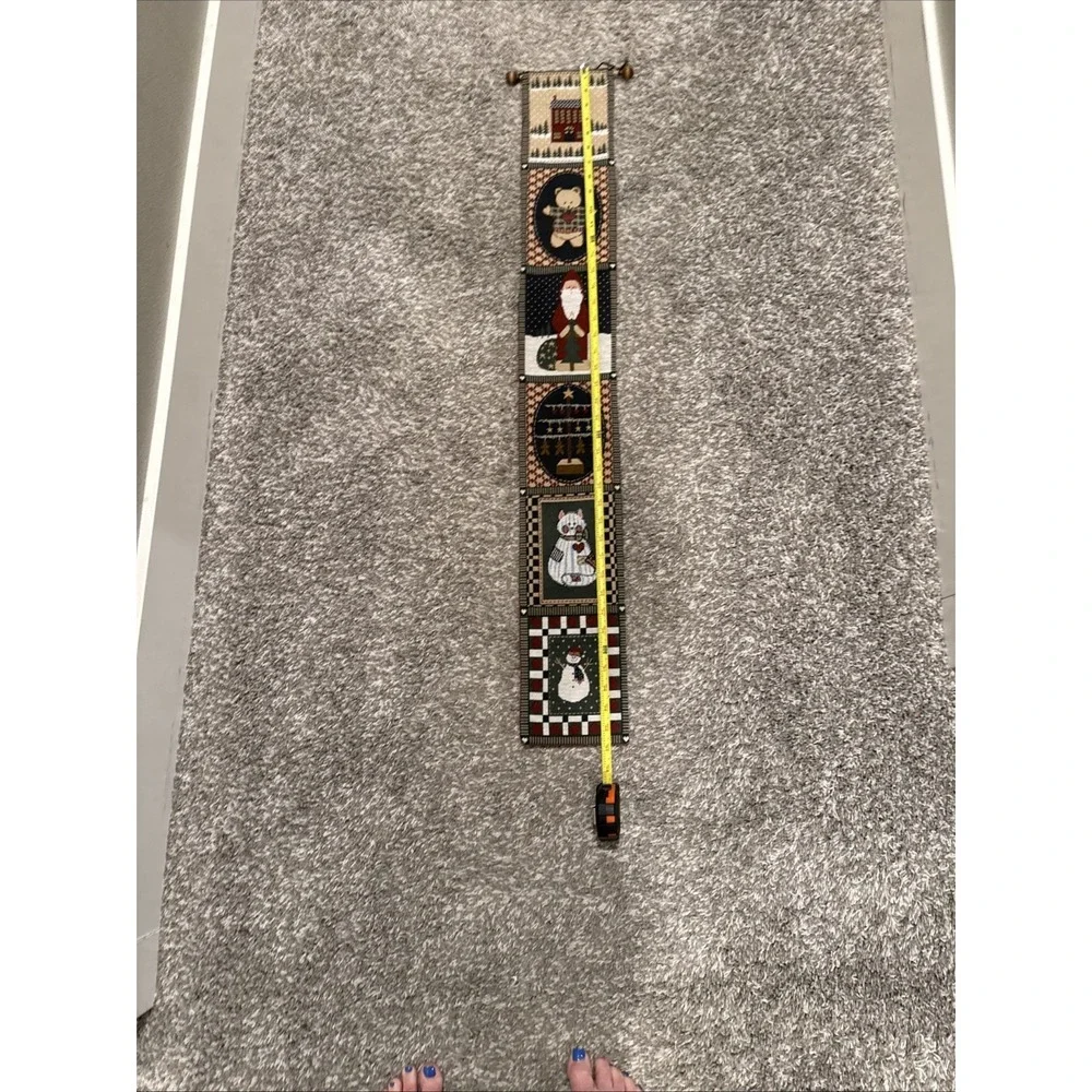 Christmas Bell Pull Holiday Wall Tapestry Santa Tree Cat Snowman Folk USA Made